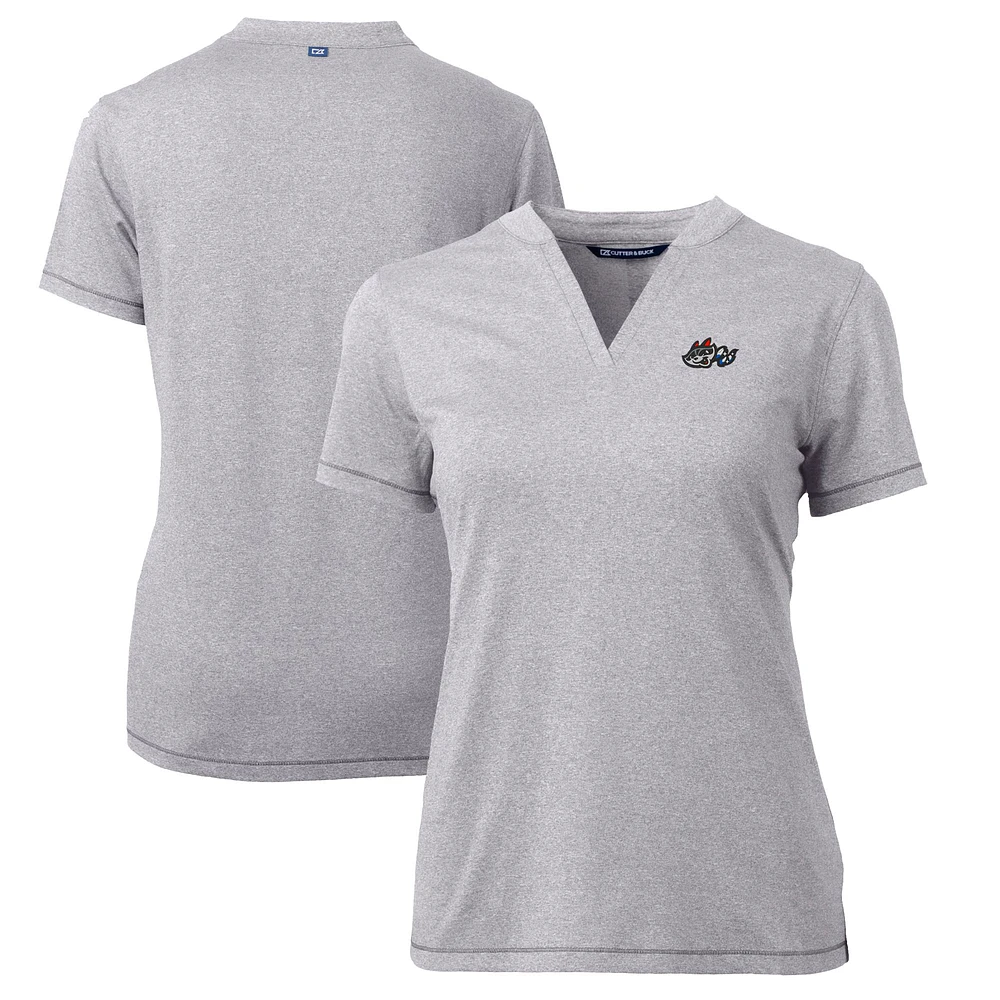 Women's Cutter & Buck Heather Gray Rocket City Trash Pandas Forge DryTec Heathered Stretch Blade Top
