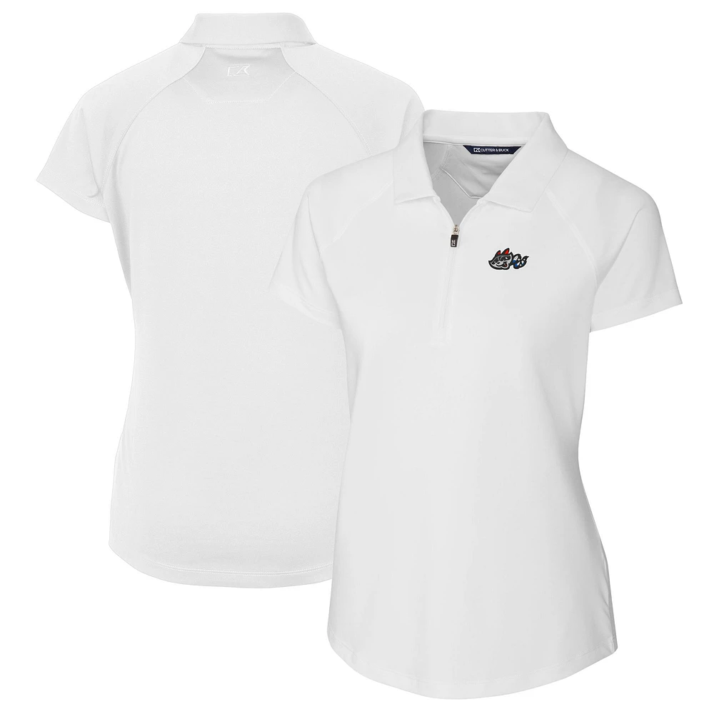 Women's Cutter & Buck White Rocket City Trash Pandas Forge DryTec Raglan Stretch Polo