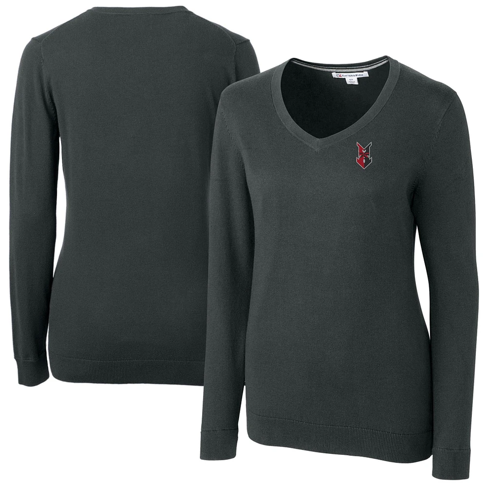 Women's Cutter & Buck Heather Charcoal Indianapolis Indians Lakemont Tri-Blend V-Neck Pullover Sweater
