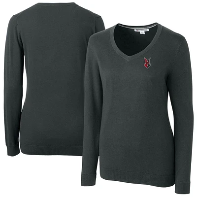 Women's Cutter & Buck  Heather Charcoal Indianapolis Indians Lakemont Tri-Blend V-Neck Pullover Sweater