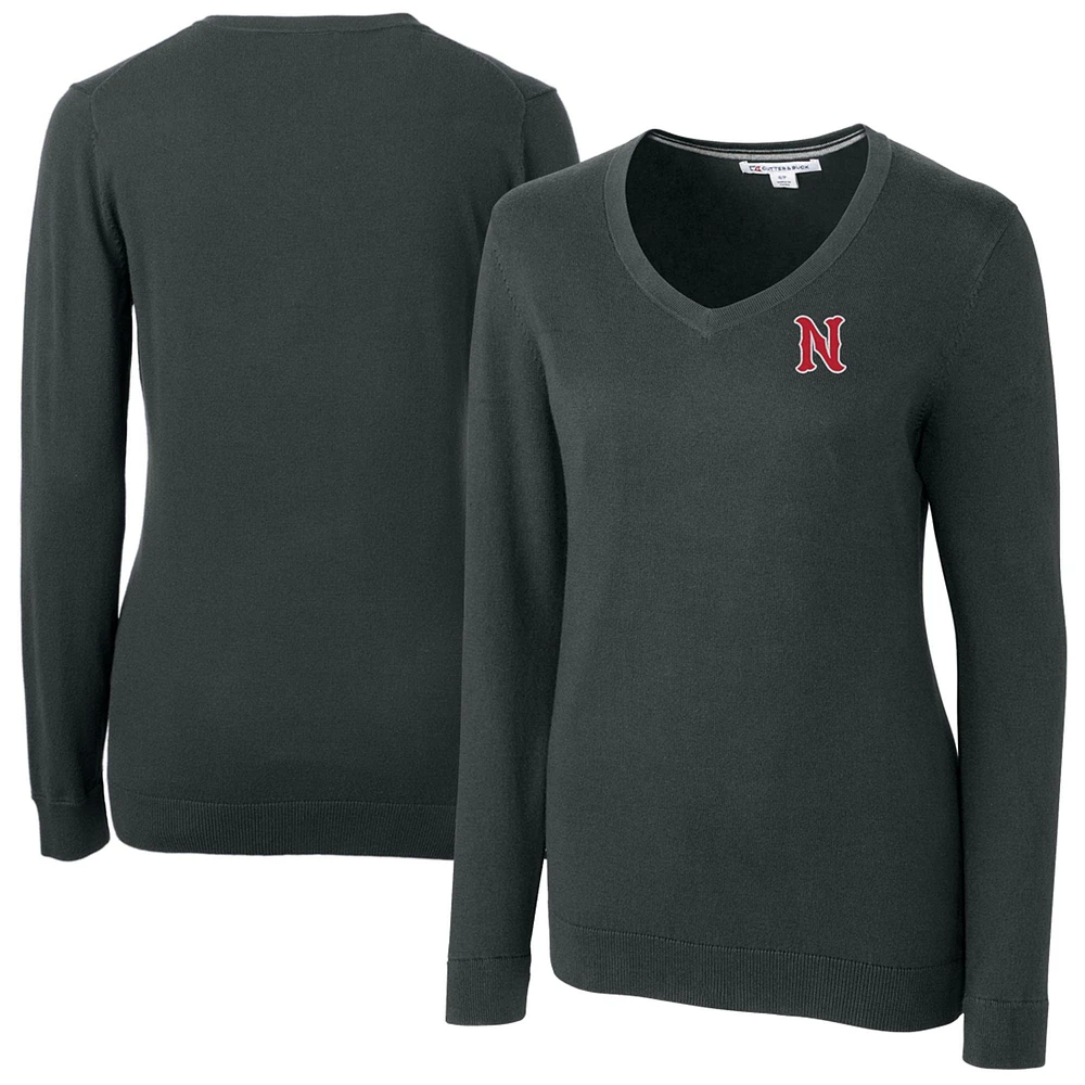 Women's Cutter & Buck Heather Charcoal Nashville Sounds Lakemont Tri-Blend V-Neck Pullover Sweater