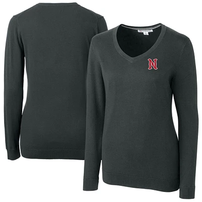 Women's Cutter & Buck  Heather Charcoal Nashville Sounds Lakemont Tri-Blend V-Neck Pullover Sweater