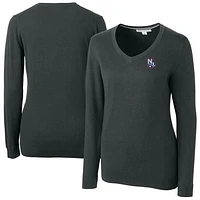 Women's Cutter & Buck  Heather Charcoal New Hampshire Fisher Cats Lakemont Tri-Blend V-Neck Pullover Sweater