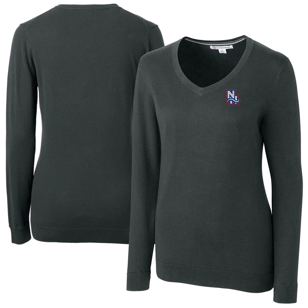 Women's Cutter & Buck Heather Charcoal New Hampshire Fisher Cats Lakemont Tri-Blend V-Neck Pullover Sweater