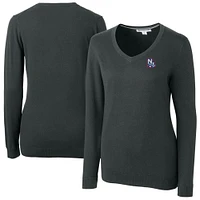 Women's Cutter & Buck  Heather Charcoal New Hampshire Fisher Cats Lakemont Tri-Blend V-Neck Pullover Sweater