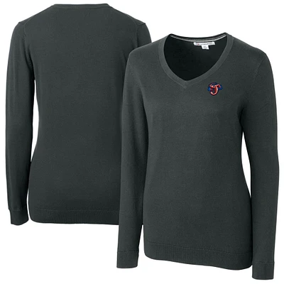 Women's Cutter & Buck  Heather Charcoal Jacksonville Jumbo Shrimp Lakemont Tri-Blend V-Neck Pullover Sweater