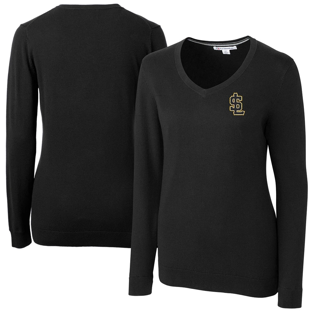 Women's Cutter & Buck  Black Salt Lake Bees Lakemont Tri-Blend V-Neck Pullover Sweater