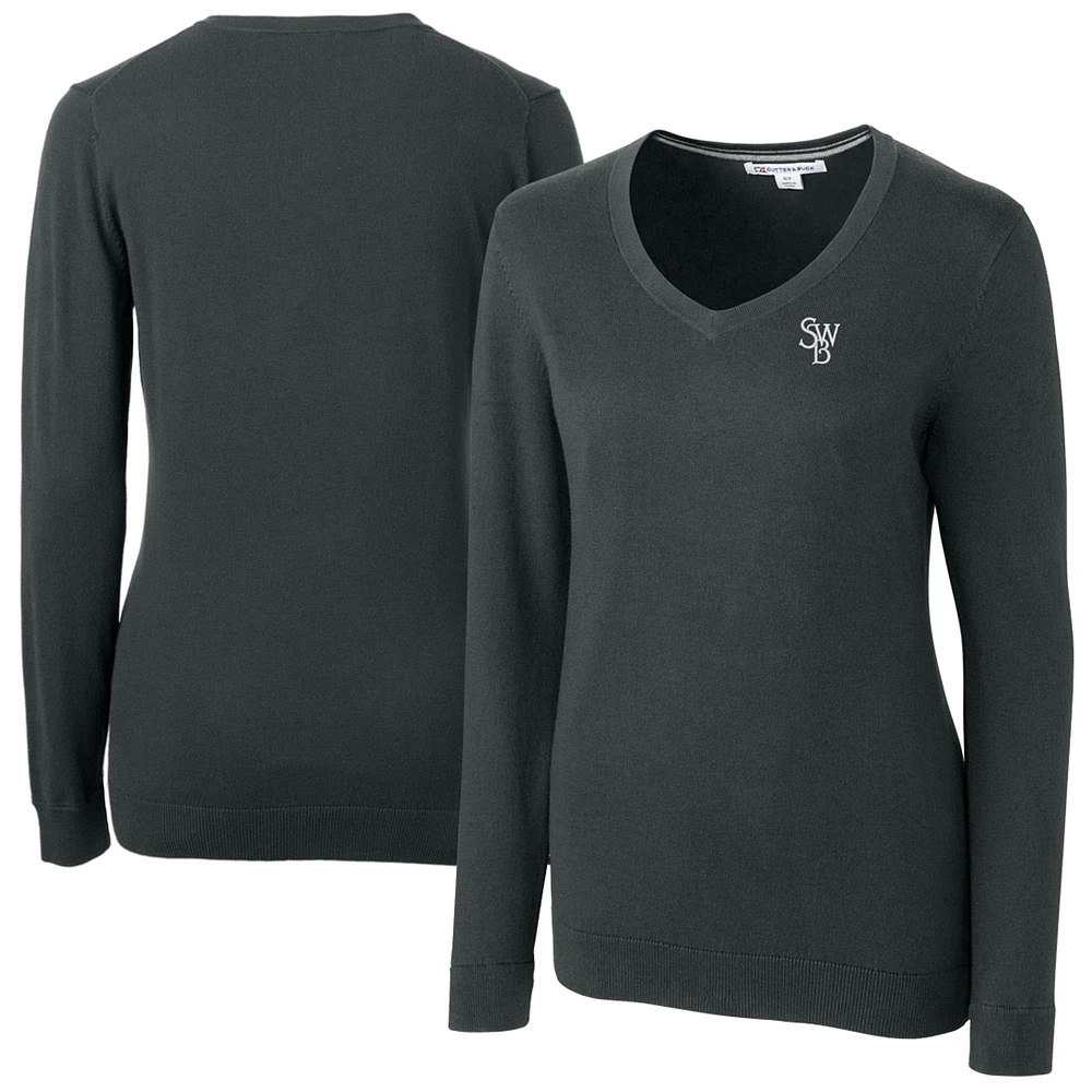 Women's Cutter & Buck Heather Charcoal Scranton Wilkes-Barre RailRiders Lakemont Tri-Blend V-Neck Pullover Sweater