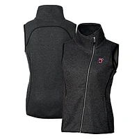 Women's Cutter & Buck  Heather Charcoal Jacksonville Jumbo Shrimp Mainsail Sweater Knit Asymmetrical Full-Zip Vest