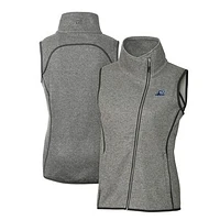 Women's Cutter & Buck  Heather Gray West Michigan Whitecaps Mainsail Sweater Knit Asymmetrical Full-Zip Vest