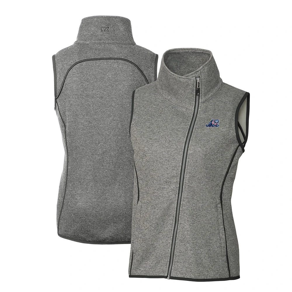 Women's Cutter & Buck Heather Gray West Michigan Whitecaps Mainsail Sweater Knit Asymmetrical Full-Zip Vest