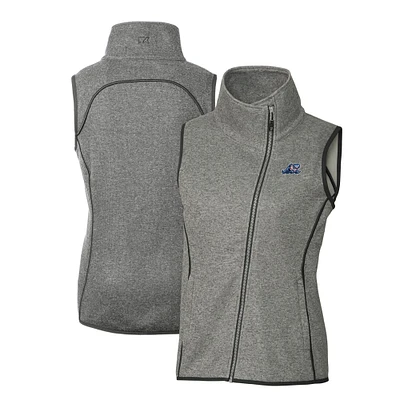 Women's Cutter & Buck  Heather Gray West Michigan Whitecaps Mainsail Sweater Knit Asymmetrical Full-Zip Vest