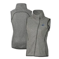 Women's Cutter & Buck  Heather Gray West Michigan Whitecaps Mainsail Sweater Knit Asymmetrical Full-Zip Vest