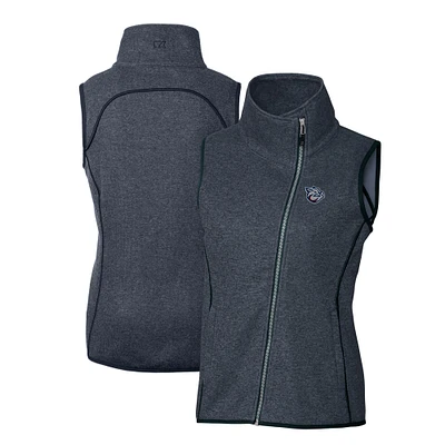 Women's Cutter & Buck  Heather Navy Lehigh Valley IronPigs Mainsail Sweater Knit Asymmetrical Full-Zip Vest