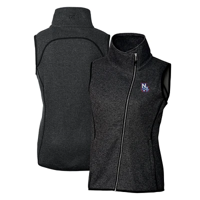 Women's Cutter & Buck  Heather Charcoal New Hampshire Fisher Cats Mainsail Sweater Knit Asymmetrical Full-Zip Vest
