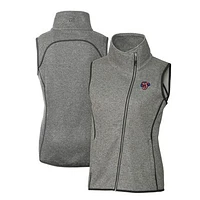 Women's Cutter & Buck  Heather Gray Jacksonville Jumbo Shrimp Mainsail Sweater Knit Asymmetrical Full-Zip Vest