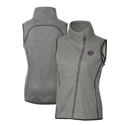 Women's Cutter & Buck  Heather Gray Jacksonville Jumbo Shrimp Mainsail Sweater Knit Asymmetrical Full-Zip Vest