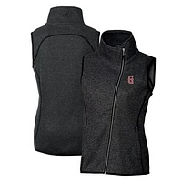 Women's Cutter & Buck  Heather Charcoal Greenville Drive Mainsail Sweater Knit Asymmetrical Full-Zip Vest