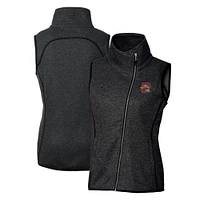Women's Cutter & Buck  Heather Charcoal Portland Sea Dogs Mainsail Sweater Knit Asymmetrical Full-Zip Vest