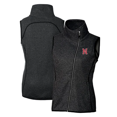 Women's Cutter & Buck  Heather Charcoal Nashville Sounds Mainsail Sweater Knit Asymmetrical Full-Zip Vest