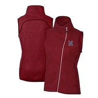 Women's Cutter & Buck  Heather Red Nashville Sounds Mainsail Sweater Knit Asymmetrical Full-Zip Vest