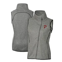 Women's Cutter & Buck  Heather Gray Portland Sea Dogs Mainsail Sweater Knit Asymmetrical Full-Zip Vest