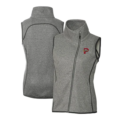 Women's Cutter & Buck  Heather Gray Portland Sea Dogs Mainsail Sweater Knit Asymmetrical Full-Zip Vest
