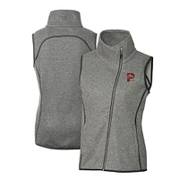 Women's Cutter & Buck  Heather Gray Portland Sea Dogs Mainsail Sweater Knit Asymmetrical Full-Zip Vest