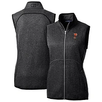 Women's Cutter & Buck  Heather Charcoal Fresno Grizzlies Mainsail Sweater Knit Full-Zip Vest