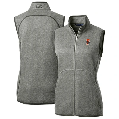 Women's Cutter & Buck  Heather Gray Fresno Grizzlies Mainsail Sweater Knit Full-Zip Vest