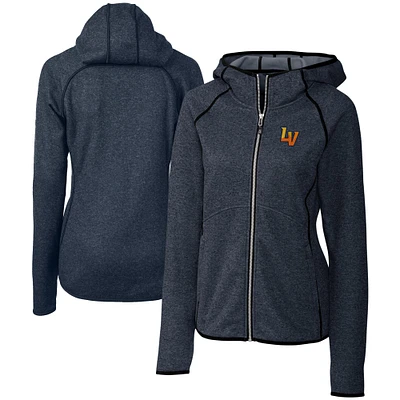 Women's Cutter & Buck  Heather Navy Las Vegas Aviators Mainsail Sweater Knit Raglan Full-Zip Hoodie