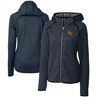 Women's Cutter & Buck  Heather Navy Las Vegas Aviators Mainsail Sweater Knit Raglan Full-Zip Hoodie