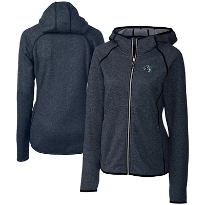 Women's Cutter & Buck Heather Navy Gwinnett Stripers Mainsail Sweater Knit Raglan Full-Zip Hoodie