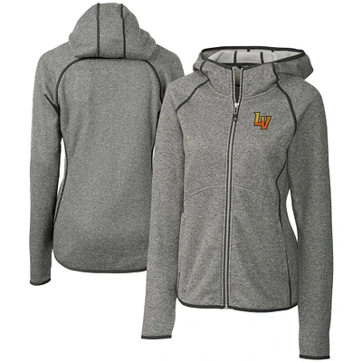 Women's Cutter & Buck  Heather Gray Las Vegas Aviators Mainsail Sweater Knit Raglan Full-Zip Hoodie