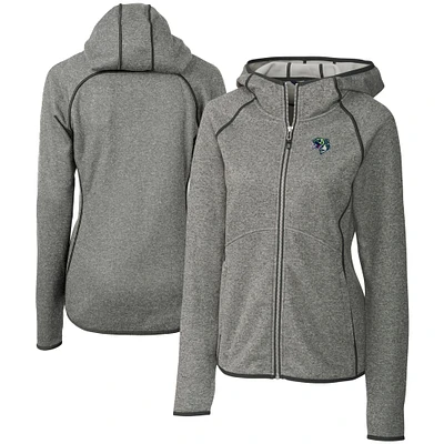 Women's Cutter & Buck Heather Gray Gwinnett Stripers Mainsail Sweater Knit Raglan Full-Zip Hoodie