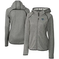 Women's Cutter & Buck Heather Gray Gwinnett Stripers Mainsail Sweater Knit Raglan Full-Zip Hoodie