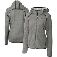 Women's Cutter & Buck  Heather Gray Akron RubberDucks Mainsail Sweater Knit Raglan Full-Zip Hoodie