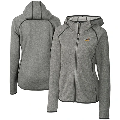 Women's Cutter & Buck  Heather Gray Akron RubberDucks Mainsail Sweater Knit Raglan Full-Zip Hoodie
