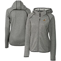 Women's Cutter & Buck  Heather Gray Akron RubberDucks Mainsail Sweater Knit Raglan Full-Zip Hoodie
