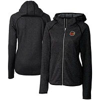 Women's Cutter & Buck  Heather Charcoal Rochester Red Wings Mainsail Sweater Knit Raglan Full-Zip Hoodie