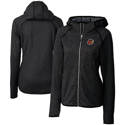 Women's Cutter & Buck  Heather Charcoal Rochester Red Wings Mainsail Sweater Knit Raglan Full-Zip Hoodie