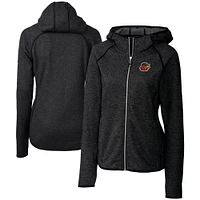 Women's Cutter & Buck  Heather Charcoal Rochester Red Wings Mainsail Sweater Knit Raglan Full-Zip Hoodie