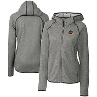 Women's Cutter & Buck  Heather Gray Rochester Red Wings Mainsail Sweater Knit Raglan Full-Zip Hoodie