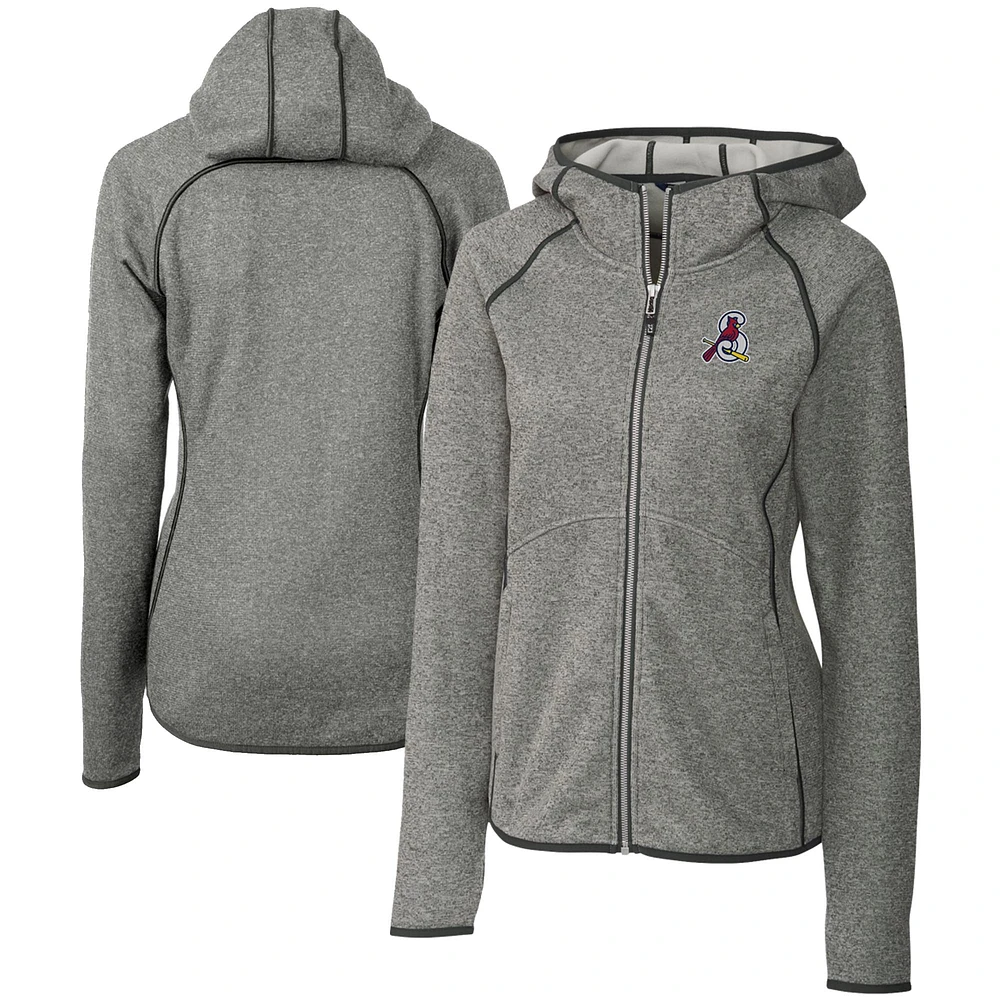 Women's Cutter & Buck Heather Gray Springfield Cardinals Mainsail Sweater Knit Raglan Full-Zip Hoodie