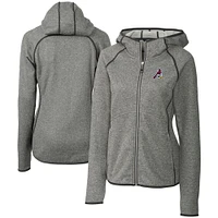 Women's Cutter & Buck  Heather Gray Springfield Cardinals Mainsail Sweater Knit Raglan Full-Zip Hoodie