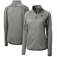 Women's Cutter & Buck Heather Gray Gwinnett Stripers Mainsail Sweater-Knit Full-Zip Jacket