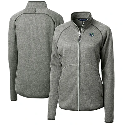 Women's Cutter & Buck Heather Gray Gwinnett Stripers Mainsail Sweater-Knit Full-Zip Jacket