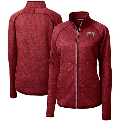 Women's Cutter & Buck  Heather Red Lansing Lugnuts Mainsail Sweater-Knit Full-Zip Jacket