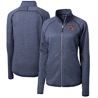 Women's Cutter & Buck  Heather Navy Portland Sea Dogs Mainsail Sweater-Knit Full-Zip Jacket