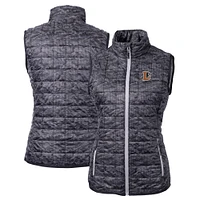 Women's Cutter & Buck Black Durham Bulls Rainier PrimaLoft Eco Insulated Printed Full-Zip Puffer Vest